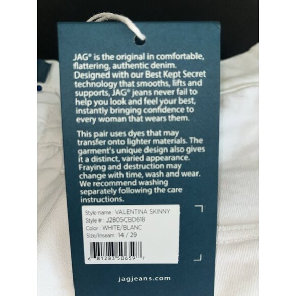 NEW JAG JEANS White Stretch Denim High Rise Pull On Skinny Ankle Sz 14 Waist 34" - Picture 9 of 15